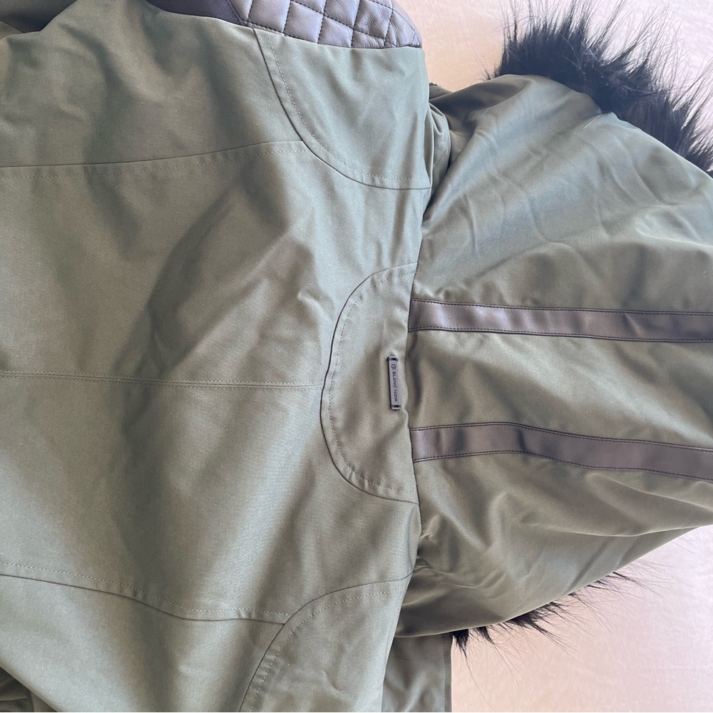 NWT blanc noir coat women small dark green faux fur with faux leather STUNNER - Picture 4 of 6
